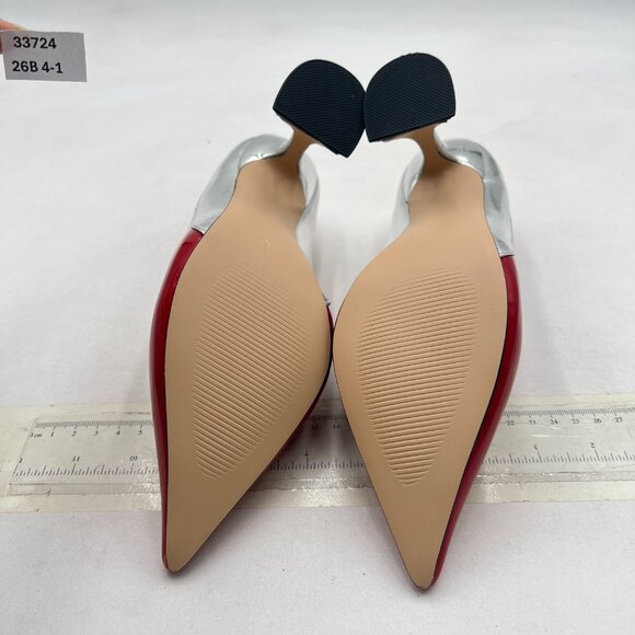 YDN Red and Silver Pointed Toe Slip on Pumps Special High Heel Shoe for Lady - Picture 7 of 8